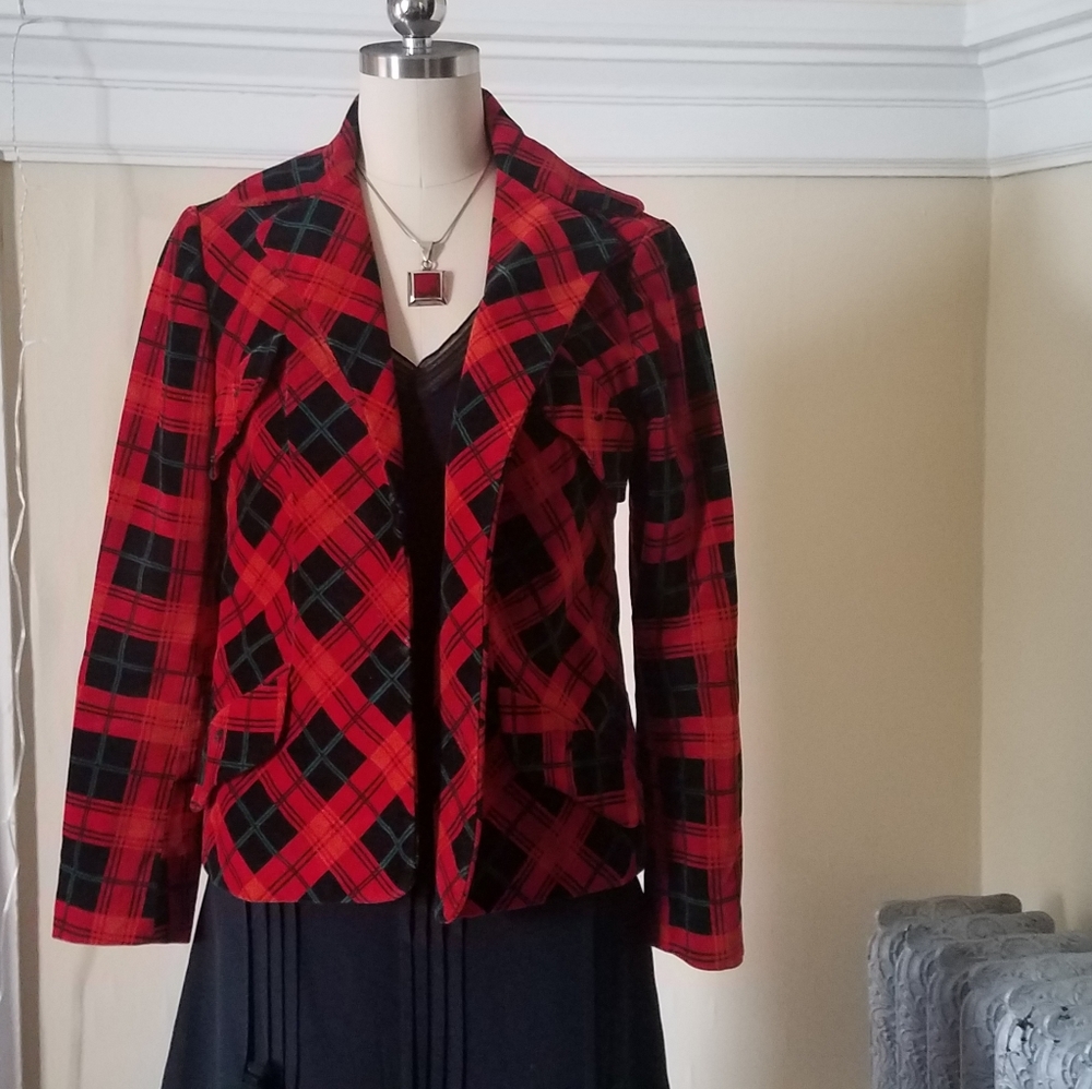 Vintage Red, Black, and Green Plaid Blazer